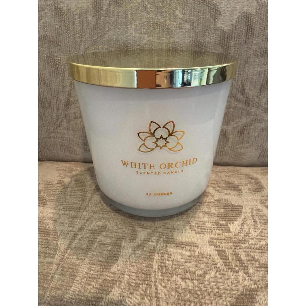 White Orchid Scented Candle 25 oz Large Double Wick Glass Jar Luxury Home Decor
